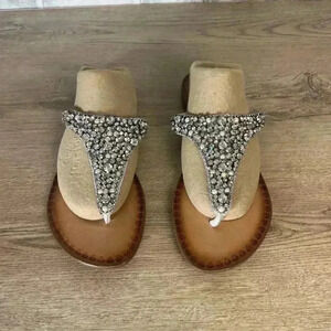 Naughty Monkey Rhinestone Embellished Leather Thong Sandals NMSA0079 Size 7.5